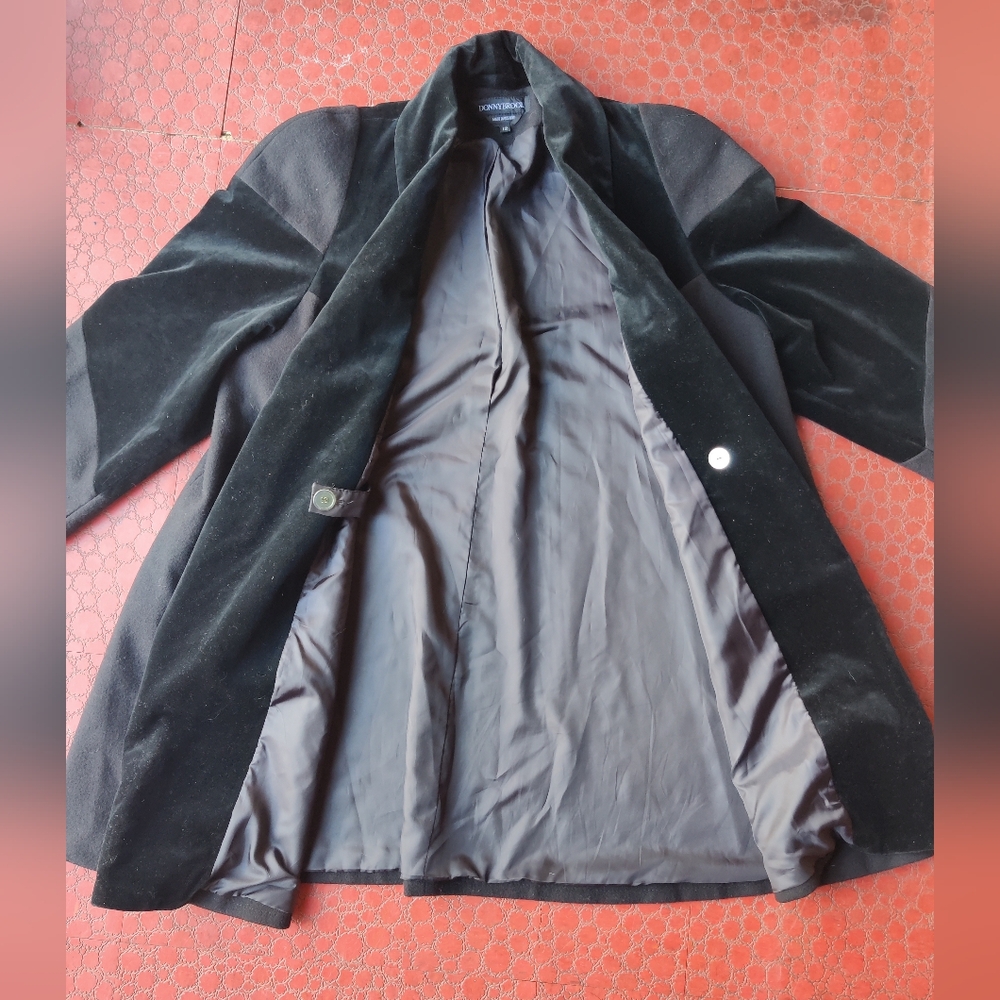 80s Donnybrook Wool Velvet Open Car Coat Women's 12 Black Trapeze Minimalist - Picture 6 of 16